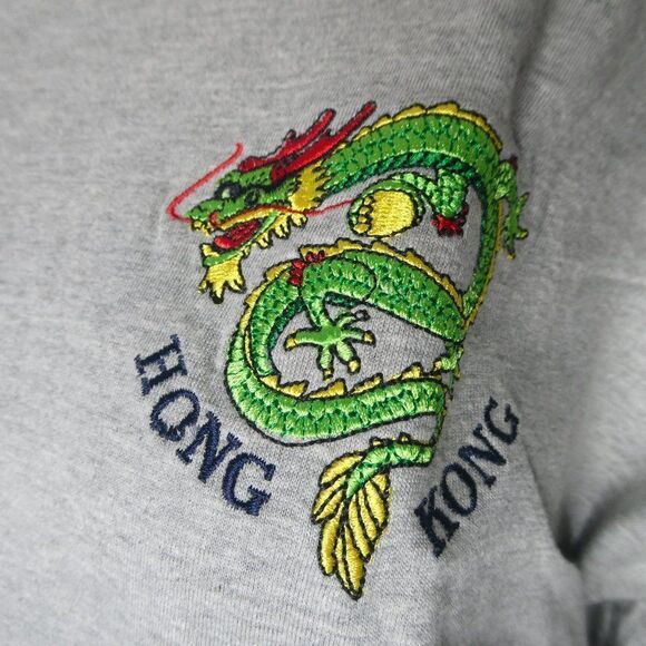 Hong Kong Dragon Embroidered T Shirt Grey NWOT XL - Picture 1 of 5